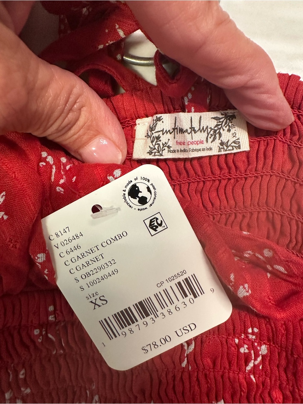Free People Red Plunging Tiered Mini Dress with White Print - Picture 3 of 4